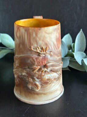 Hand Crafted Incolay Stone Mug with Carved Buck/Deer Motif c.1960-1990s USA
